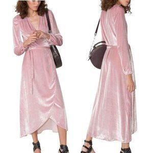 & OTHER STORIES Crushed Velvet Wrap Midi Dress Sz.6 Petal Pink Romantic Preppy
